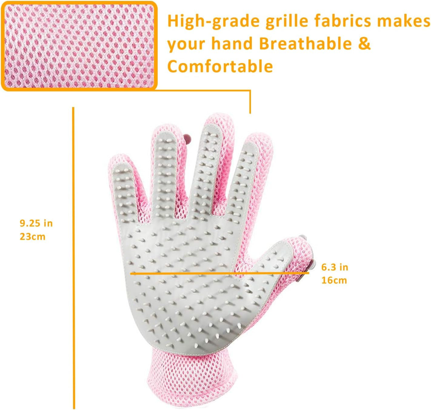 Pet Grooming Glove – Gentle Deshedding Brush for Cats & Dogs, Hair Remover & Massage Mitt, Five-Finger Design, Right Hand (Pink)