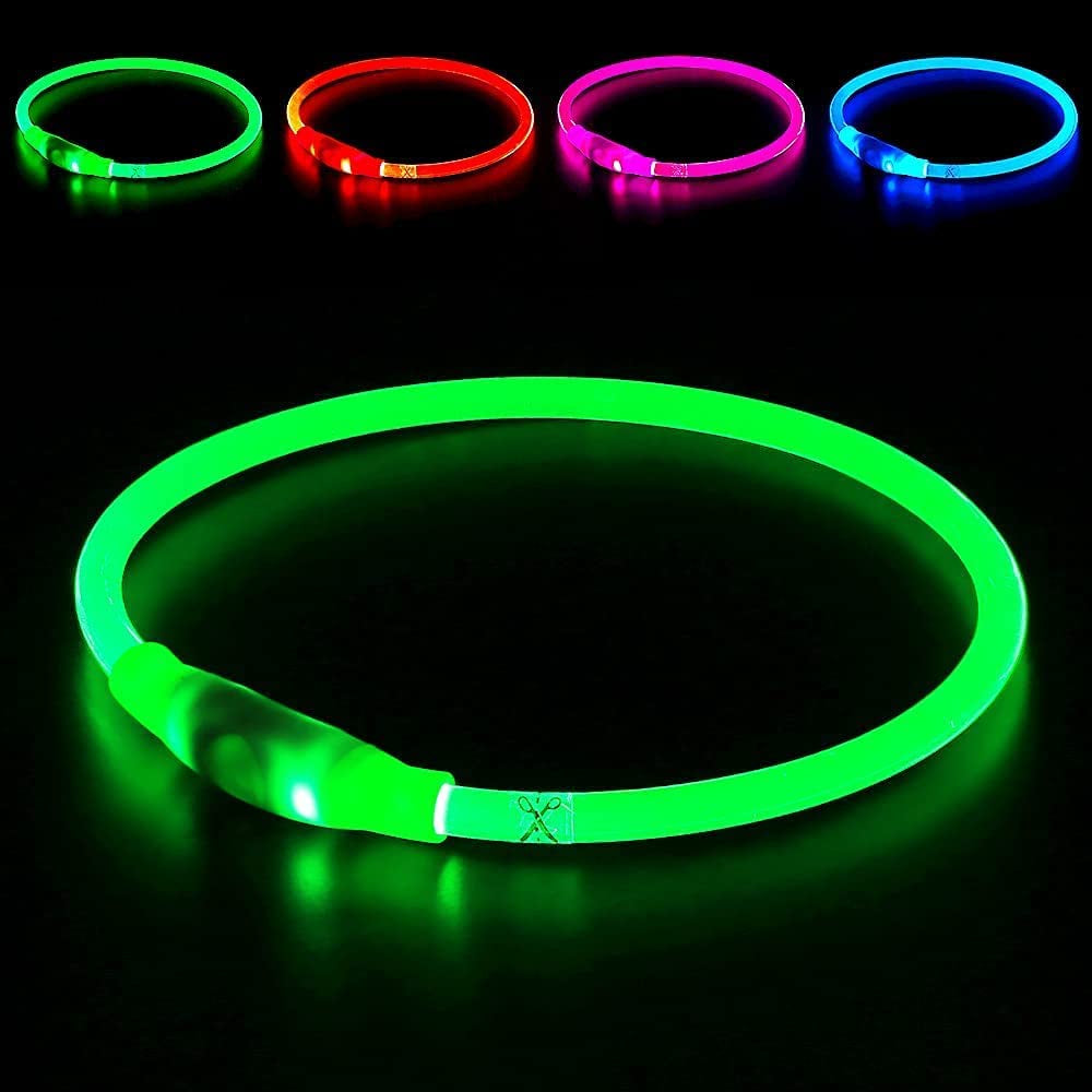 LED Dog Collar – USB Rechargeable Light-Up Safety Necklace for Small, Medium & Large Dogs – Adjustable, 3 Modes, 360° Visibility (Green)