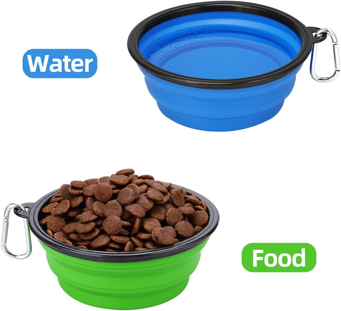 Collapsible Dog Bowls 2-Pack (34oz) – Portable Foldable Pet Travel Bowls with Clasp for Food & Water – Kytely (Blue & Green)