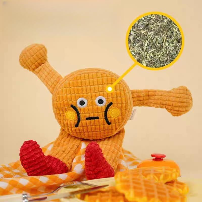 Handmade Waffle Pet Toy – Plush Squeaky Catnip Toy for Cats & Small Dogs, Durable Chew & Play Doll