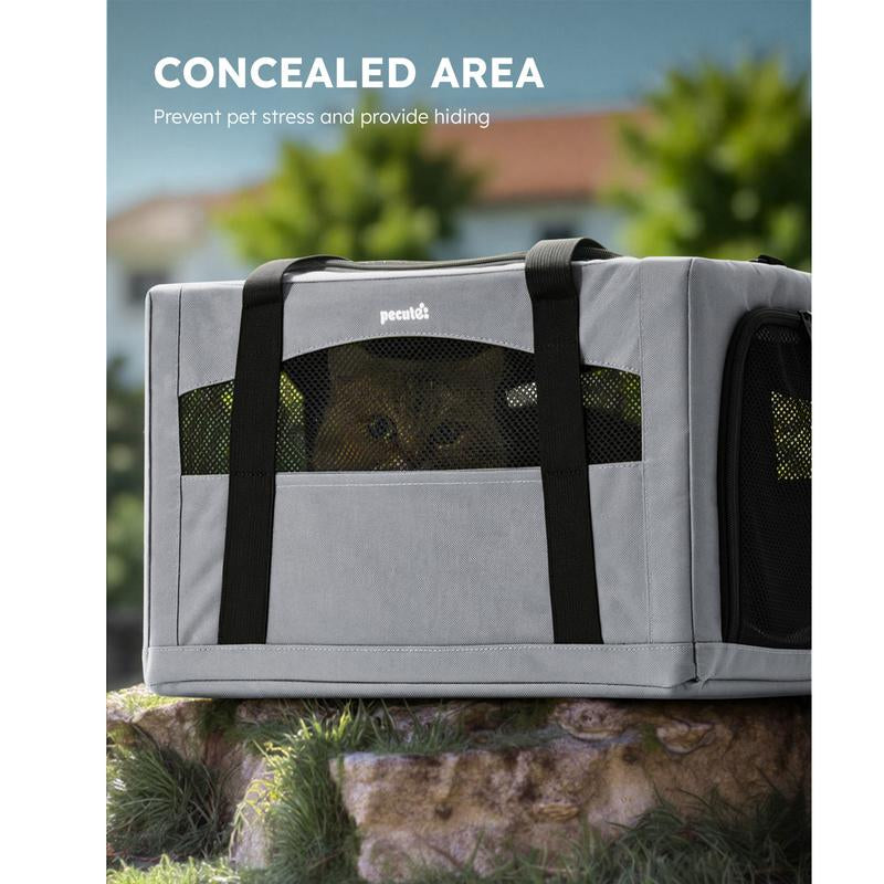 Pecute Cat Carrier Bag – Stable & Portable Pet Carrier with Breathable Design and Hidden Partition (16.9" x 11" x 11")