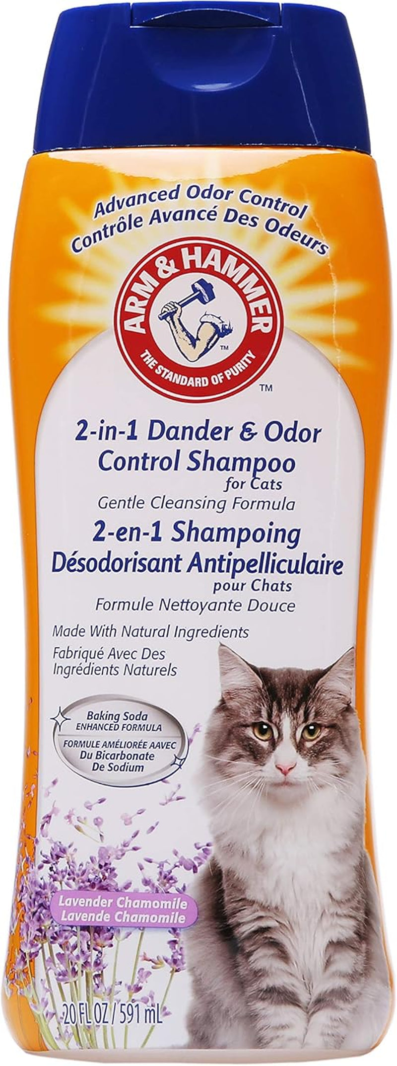 Arm & Hammer 2-in-1 Cat Shampoo – Dander & Odor Control with Baking Soda, Lavender Chamomile – 20 fl oz
