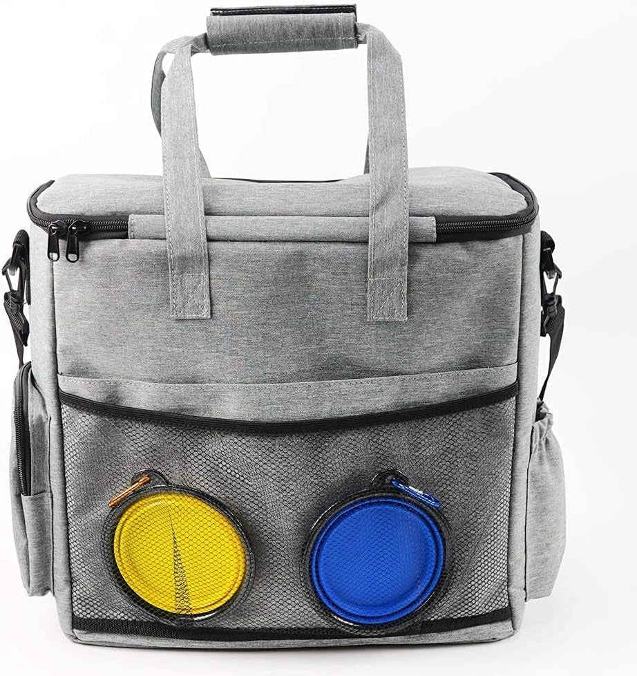 Dog Travel Bag – Airline Approved with Food Containers & Collapsible Bowls (Grey)