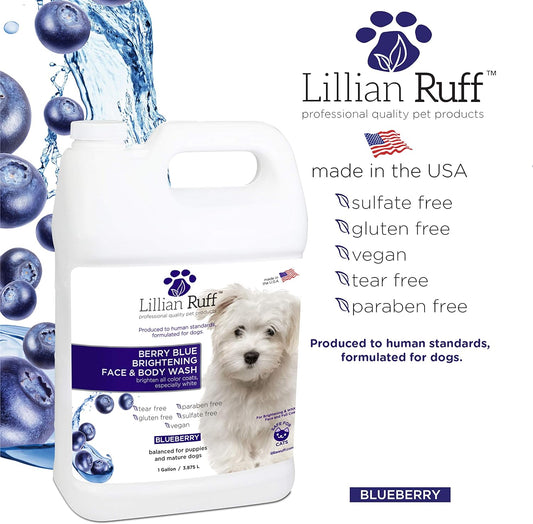 Berry Blue Brightening Dog Shampoo – Blueberry Face & Body Wash for Dogs & Cats – Tear Stain Remover, Hydrates Itchy Skin, Adds Shine – Gallon Size