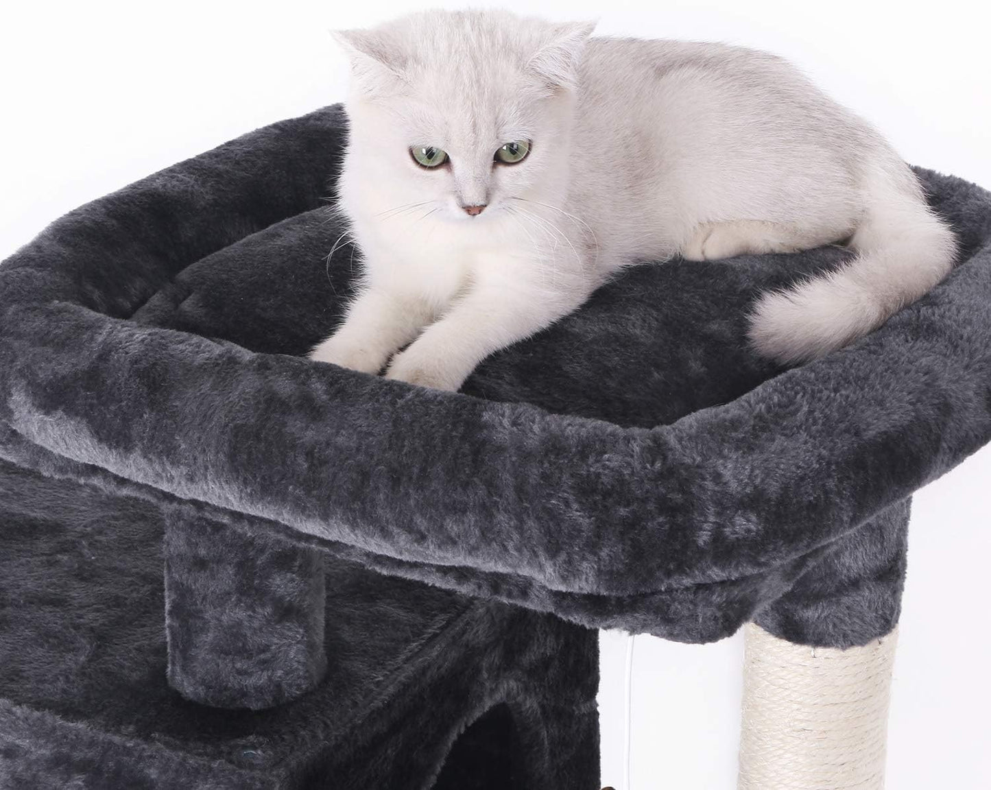 Cat Tree Condo with Sisal Scratching Posts & Board – Plush Perch, Dual Houses & Activity Center for Kittens & Cats – Grey