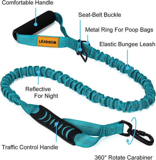 6FT Reflective Bungee Dog Leash – Heavy Duty Shock Absorbing with Dual Padded Handles & Traffic Control Grip – Medium & Large Dogs – Training & Walking