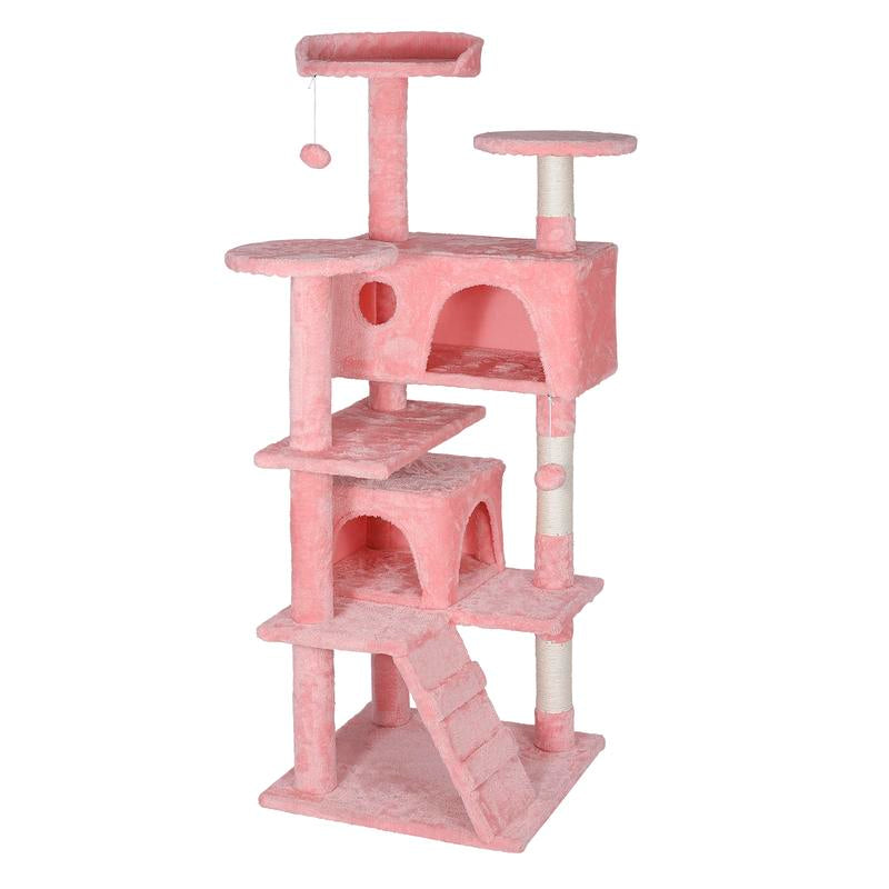 Segawe 55" Cat Tree Condo – Multi-Level Tower with Plush Perches, Sisal Scratching Posts, 2 Hideaways & Hanging Toys