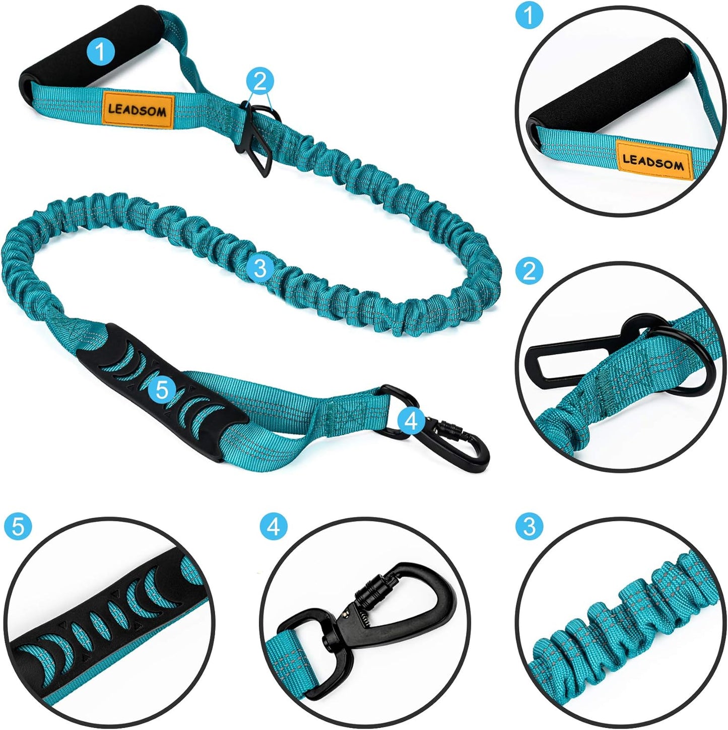6FT Reflective Bungee Dog Leash – Heavy Duty Shock Absorbing with Dual Padded Handles & Traffic Control Grip – Medium & Large Dogs – Training & Walking