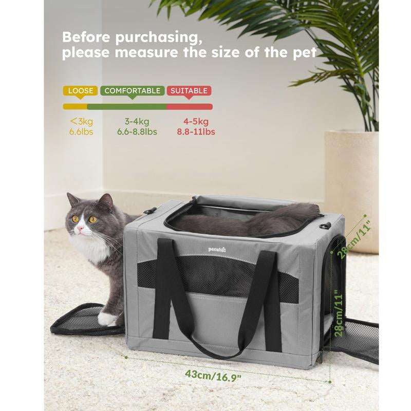 Pecute Cat Carrier Bag – Stable & Portable Pet Carrier with Breathable Design and Hidden Partition (16.9" x 11" x 11")