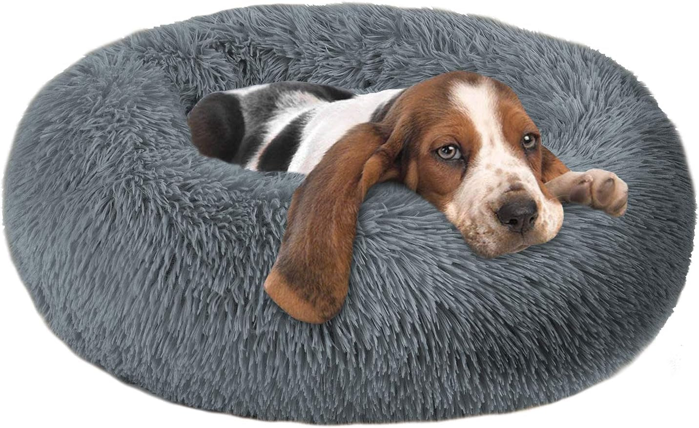 Cuddler Dog Bed – Faux Fur Donut Pillow, Calming Pet Bed for Dogs & Cats, Machine Washable, Non-Slip Bottom, Multiple Sizes & Colors