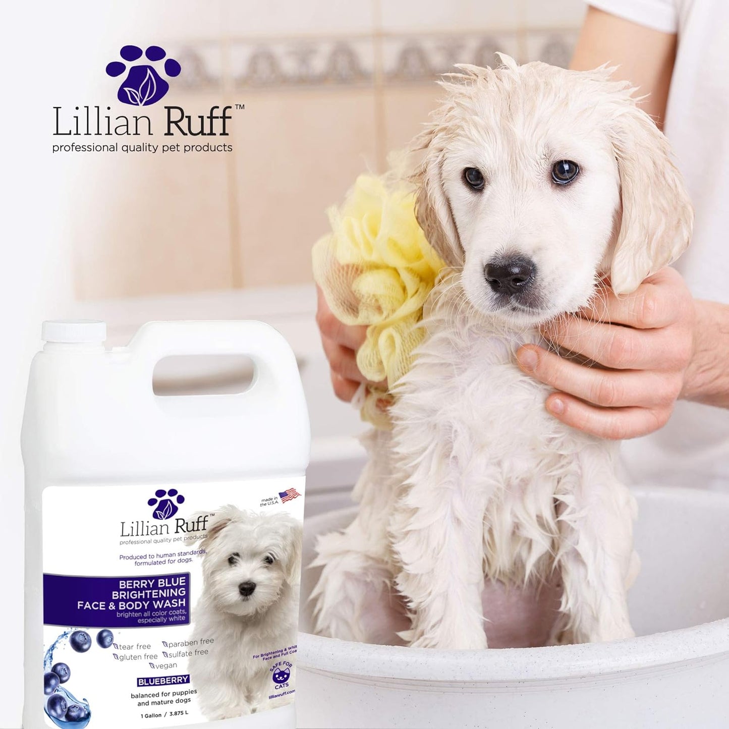 Berry Blue Brightening Dog Shampoo – Blueberry Face & Body Wash for Dogs & Cats – Tear Stain Remover, Hydrates Itchy Skin, Adds Shine – Gallon Size
