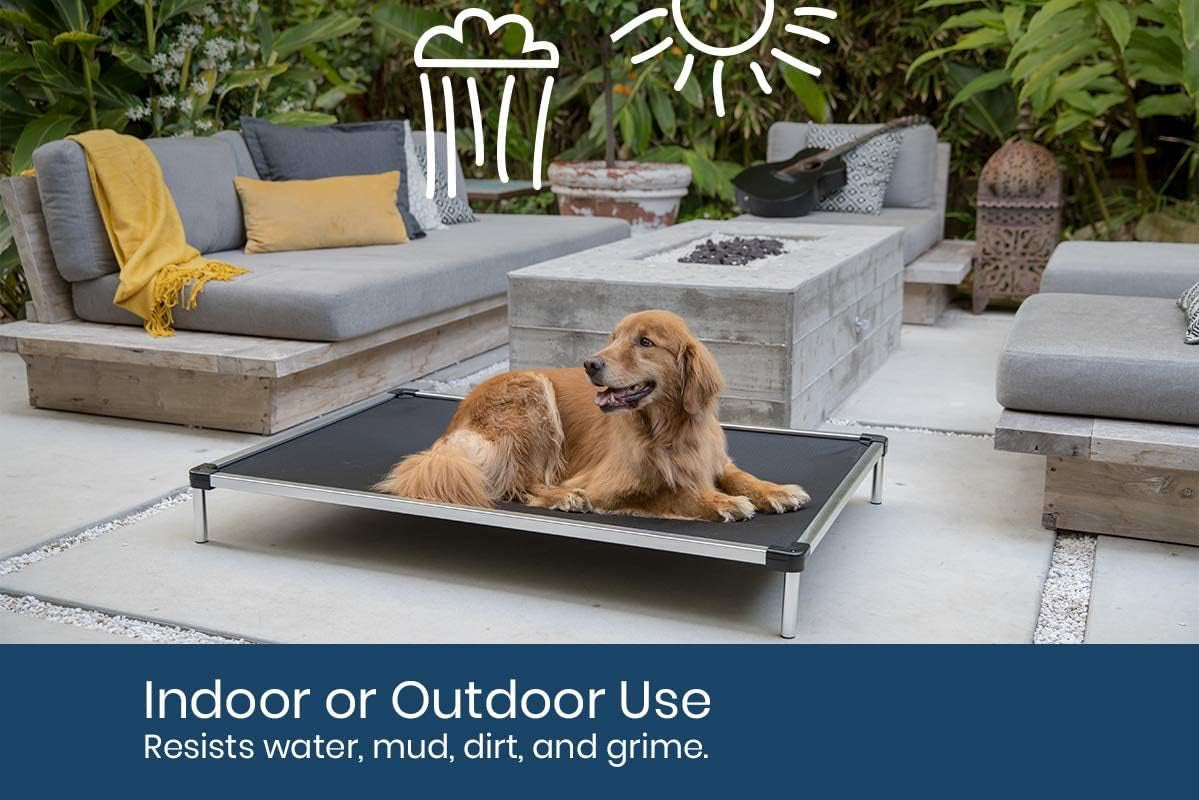 Chew Proof Elevated Cooling Dog Bed – Indestructible Aluminum Frame & Ripstop Fabric – For Aggressive Chewers – Pre-Assembled, Large Blue Quartz