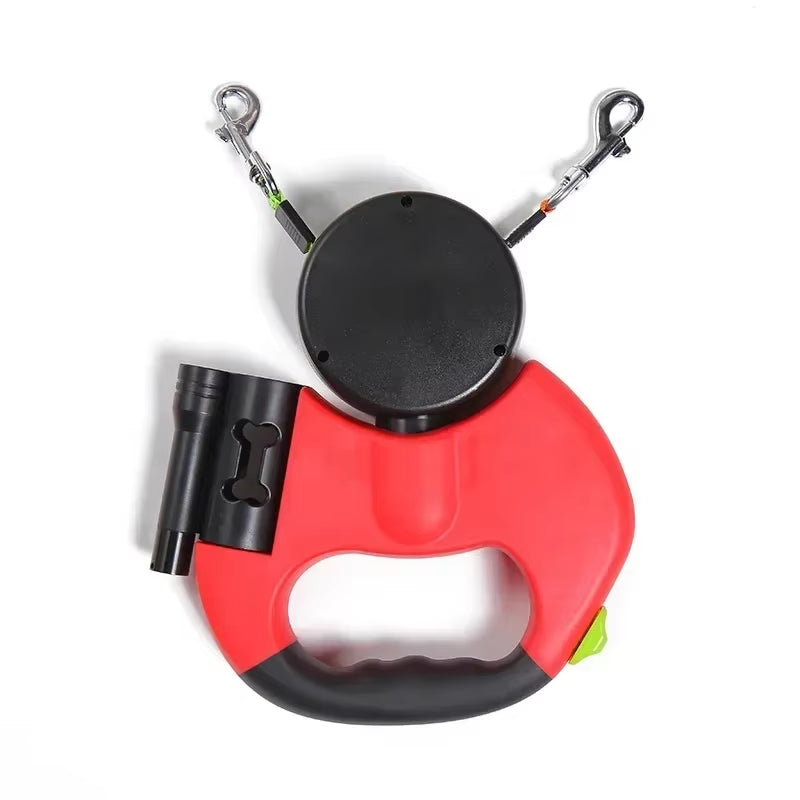 LED Retractable Double Dog Leash – 3M Tangle-Free with Waste Bag Holder