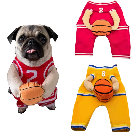 Dog Basketball Player Costume with Ball – Funny Pet T-Shirt Outfit