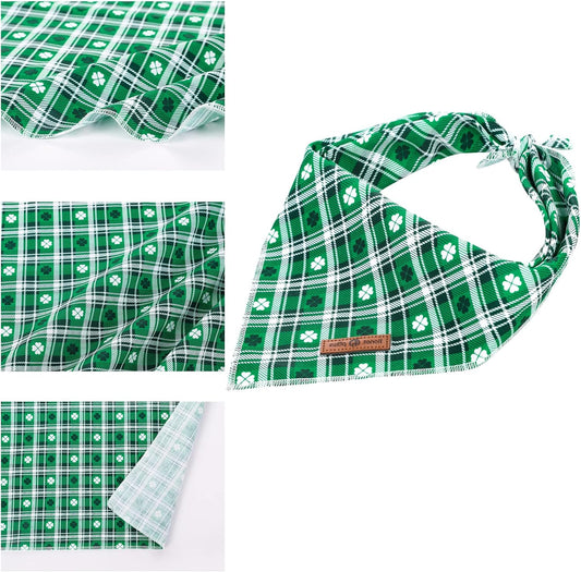 St. Patrick’s Day Dog Bandana – Green Clover Triangle Scarf for Small, Medium & Large Dogs or Cats – Soft Cotton Pet Kerchief