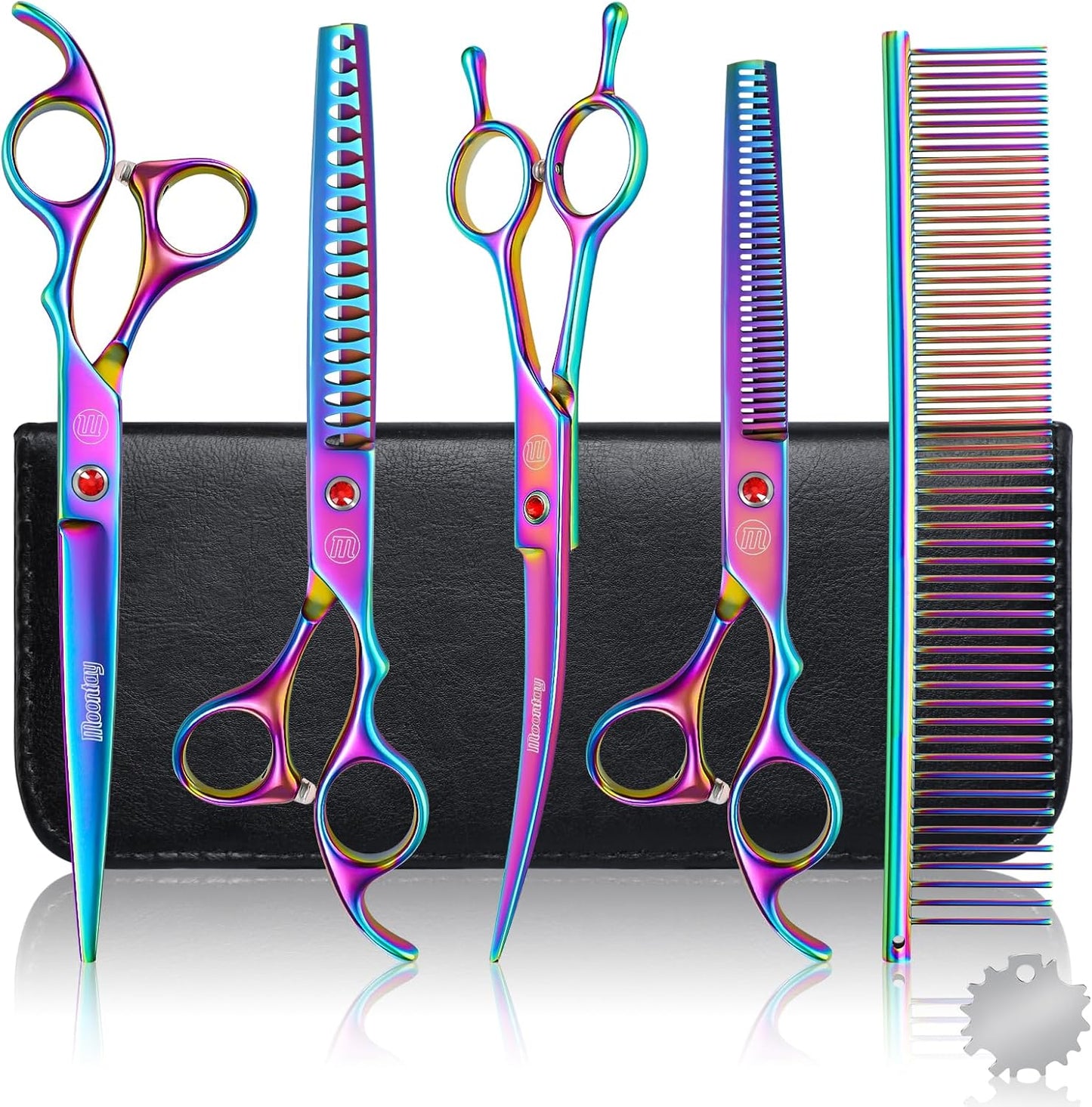 Professional Dog Grooming Scissors Set – 7"/8" Japanese Steel Shears – Straight, Curved, Thinning & Chunkers + Grooming Comb