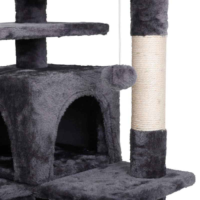 Segawe 55" Cat Tree Condo – Multi-Level Tower with Plush Perches, Sisal Scratching Posts, 2 Hideaways & Hanging Toys