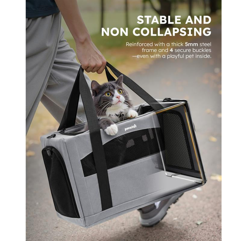 Pecute Cat Carrier Bag – Stable & Portable Pet Carrier with Breathable Design and Hidden Partition (16.9" x 11" x 11")