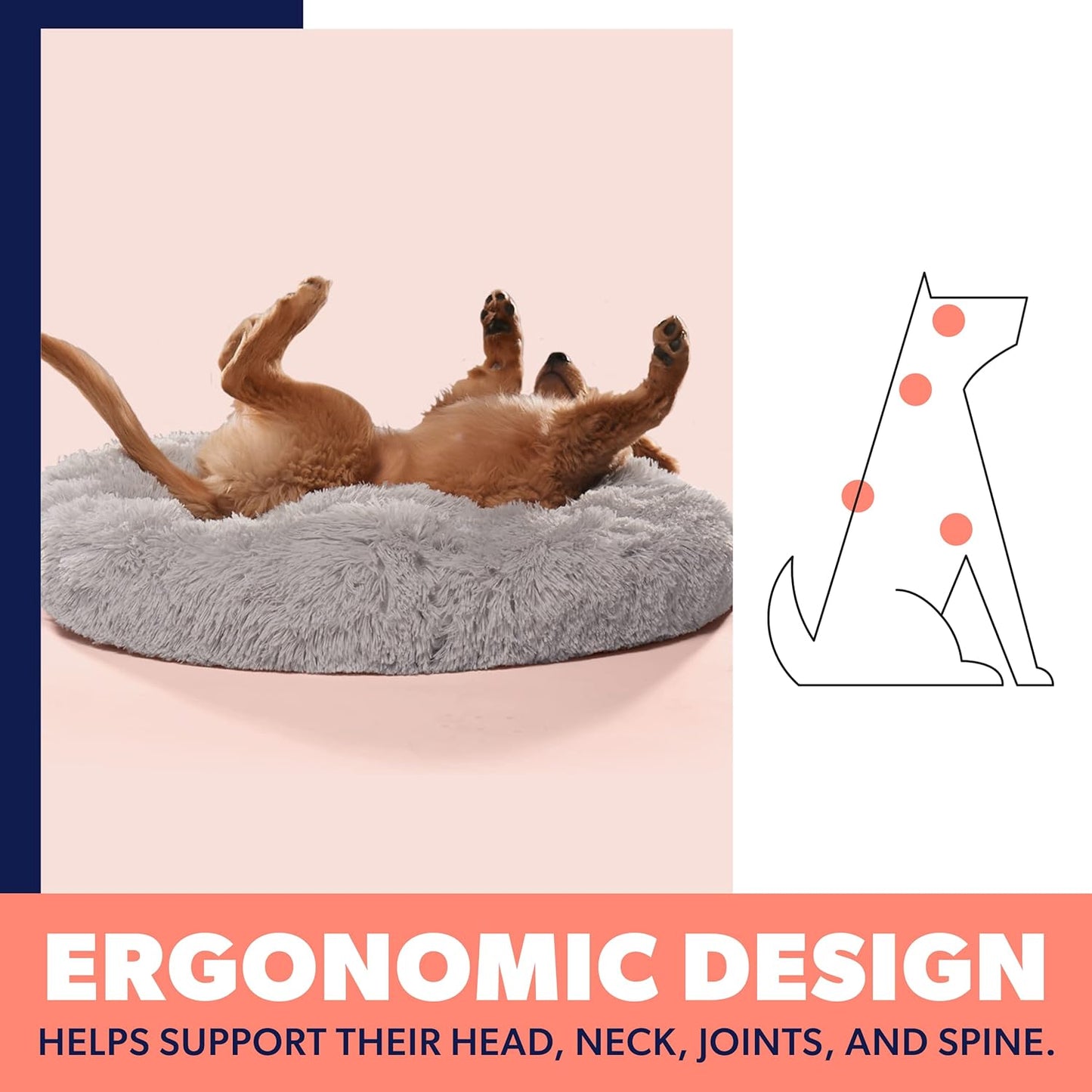 Small Light Grey Calming Orthopedic Dog Bed – Anti-Anxiety Donut Bed for Dogs up to 25 lbs – Joint Support, Washable, Faux Fur Comfort
