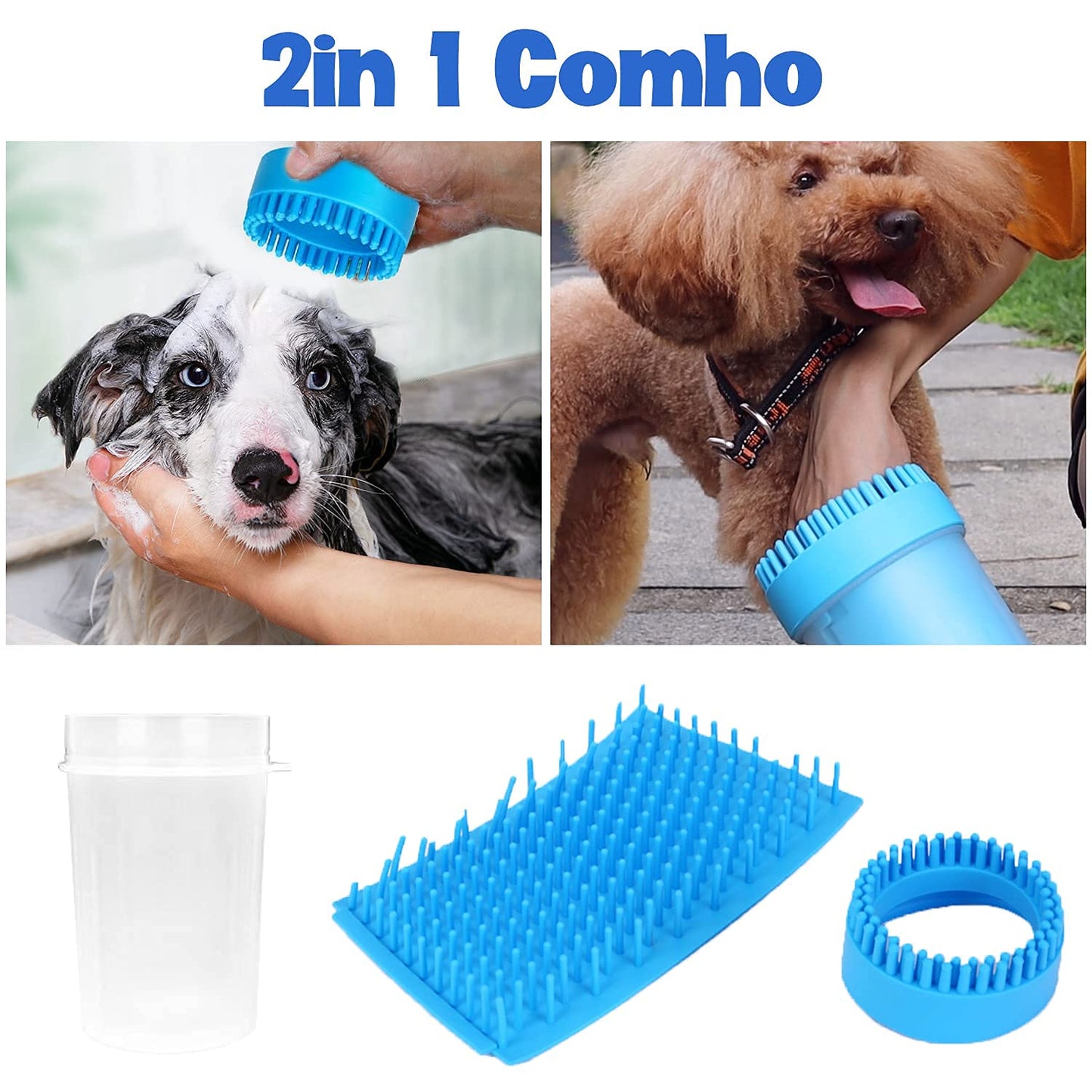 2-in-1 Portable Dog Paw Cleaner & Grooming Brush – Soft Silicone Pet Foot Washer Cup for Muddy Paws – Large Size for Dogs