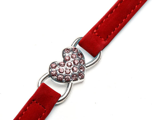 Soft Velvet Cat Collar with Crystal Heart Charm & Bell – Adjustable Safety Design for Cats & Small Dogs (Red, 8–11 in)