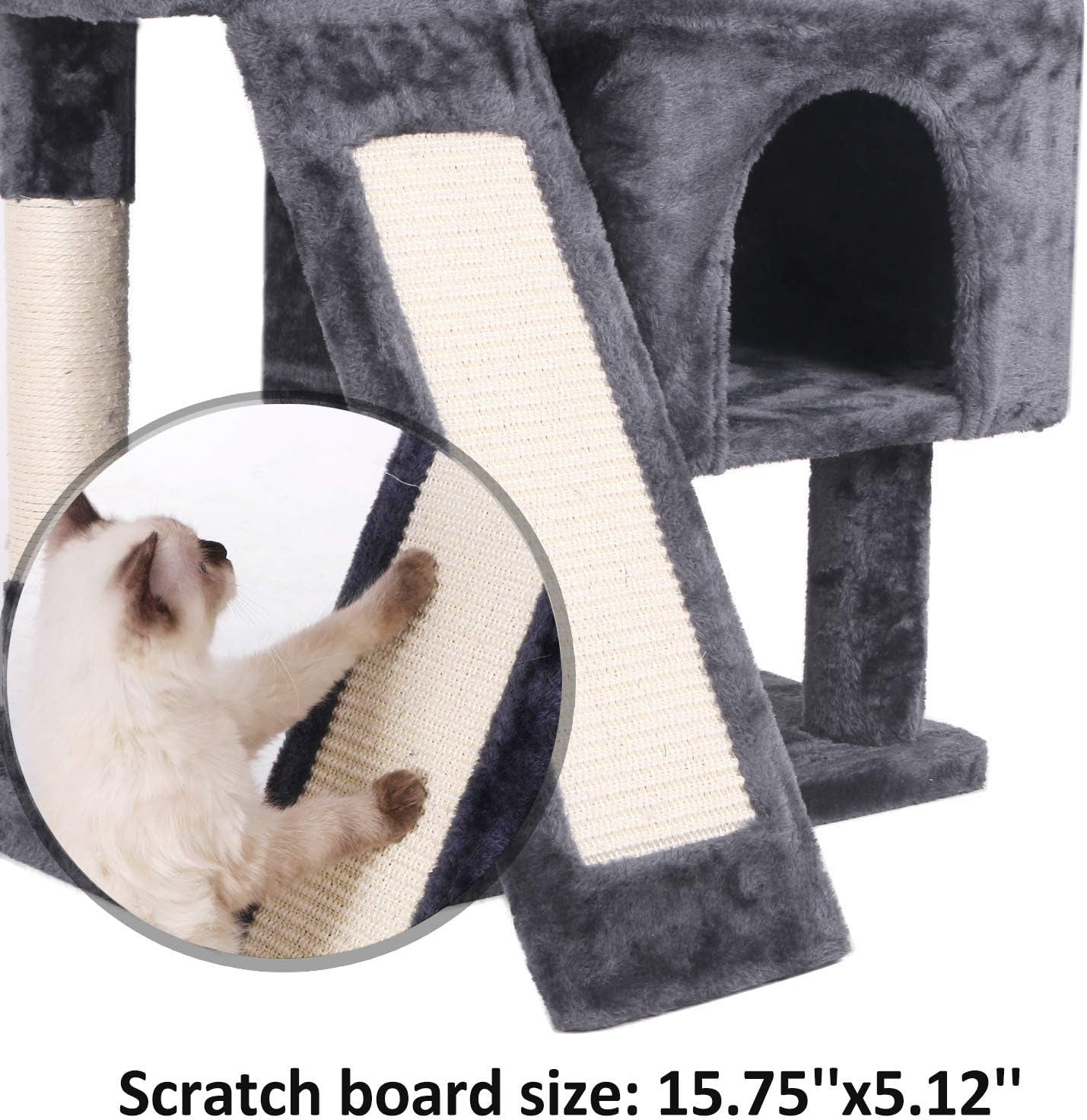 Cat Tree Condo with Sisal Scratching Posts & Board – Plush Perch, Dual Houses & Activity Center for Kittens & Cats – Grey