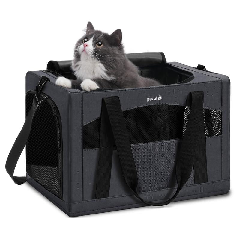 Pecute Cat Carrier Bag – Stable & Portable Pet Carrier with Breathable Design and Hidden Partition (16.9" x 11" x 11")