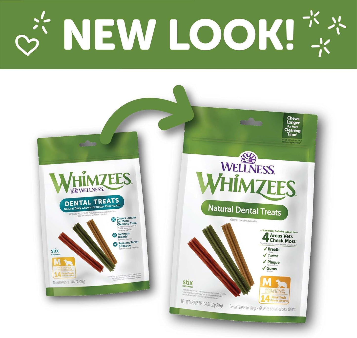 Wellness Stix Dog Dental Treats, Natural Chews, Medium Size Stick, (14 Count)