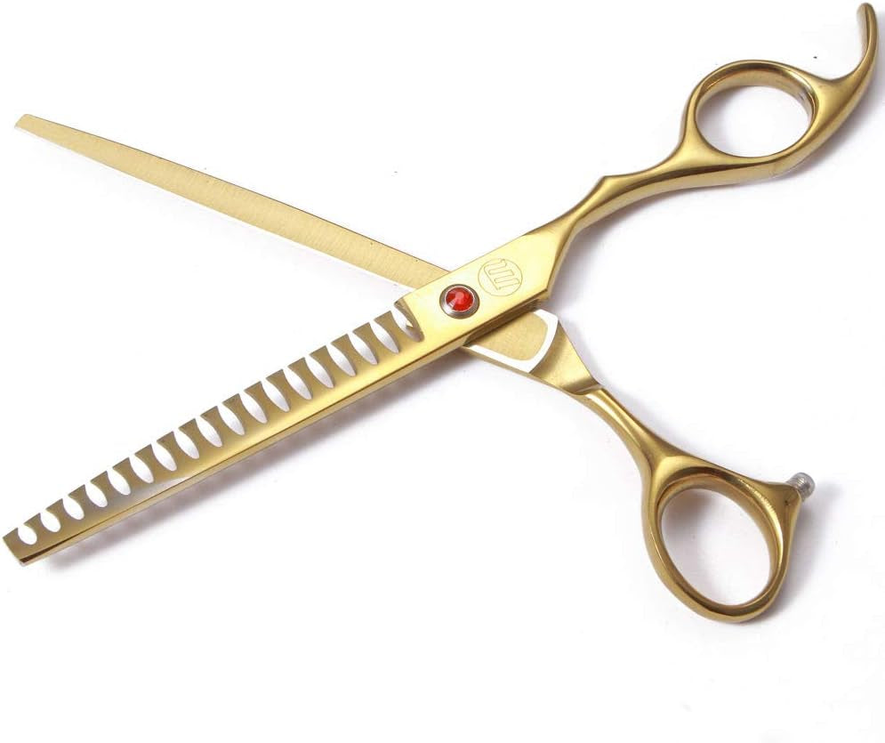 Professional Dog Grooming Scissors Set – 7"/8" Chunkers, Curved, Straight & Thinning Shears + Grooming Comb – Japanese 440C Steel, Ergonomic Design