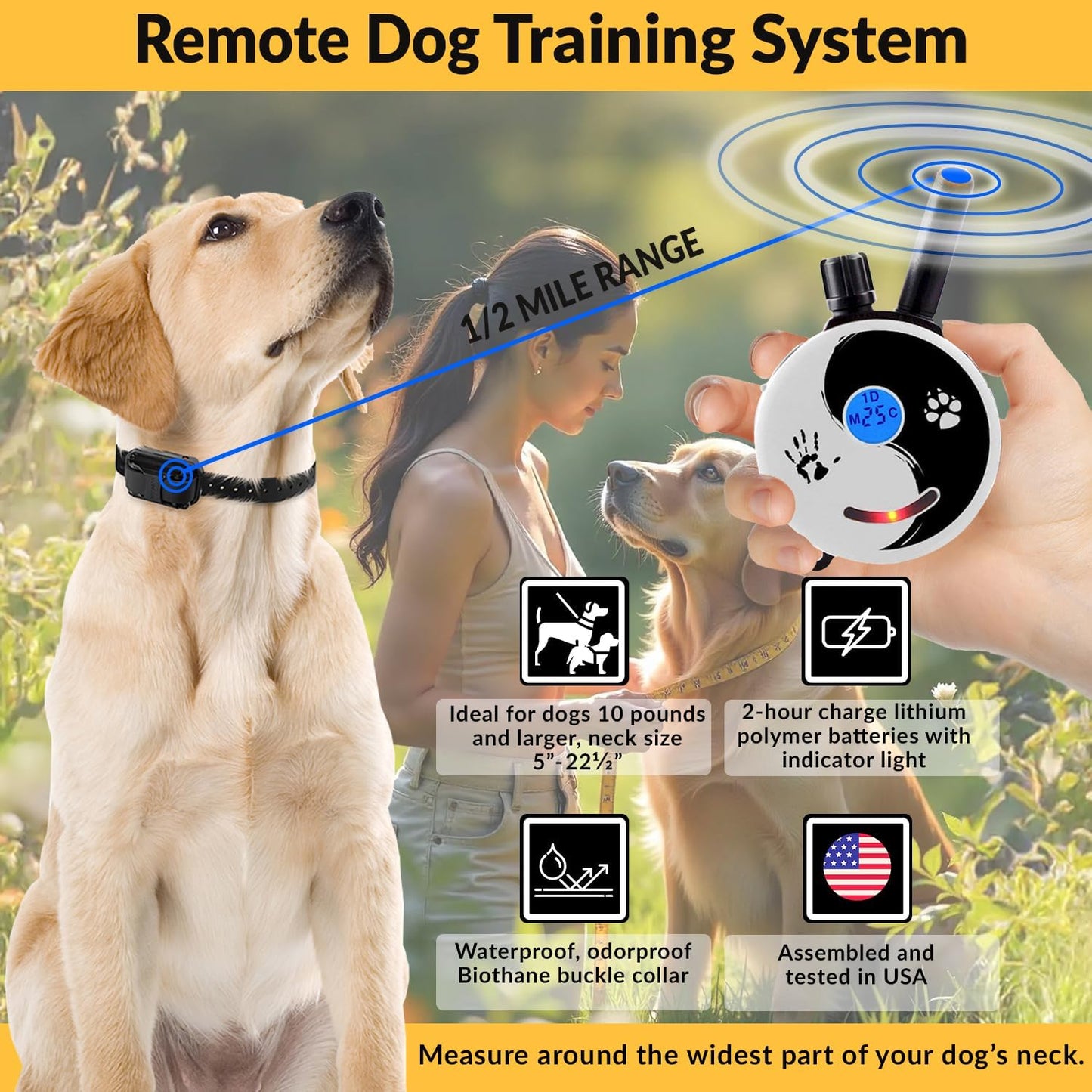 E-Collar Zen-300 Dog Training Collar – ½ Mile Range, Remote + Finger Clicker