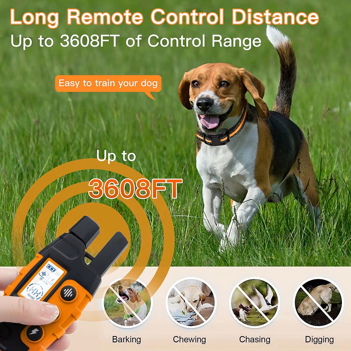 Waterproof Electric Dog Training Collar – 3300Ft Remote, Shock & Vibration