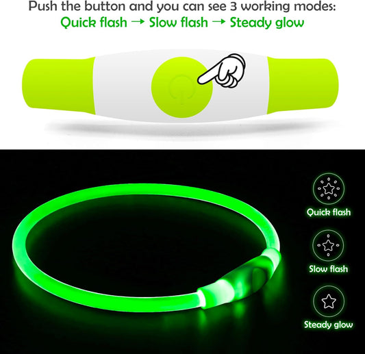LED Dog Collar – USB Rechargeable Light-Up Safety Necklace for Small, Medium & Large Dogs – Adjustable, 3 Modes, 360° Visibility (Green)