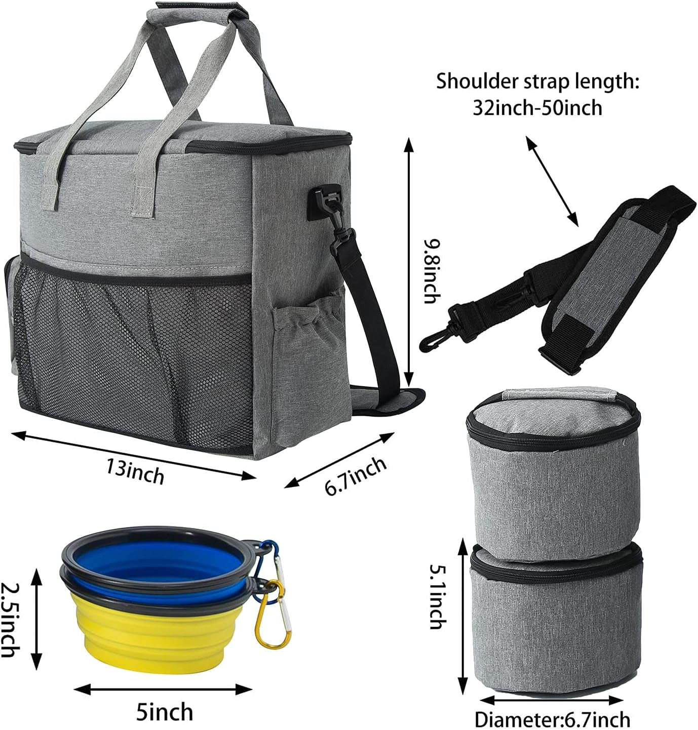 Dog Travel Bag – Airline Approved with Food Containers & Collapsible Bowls (Grey)