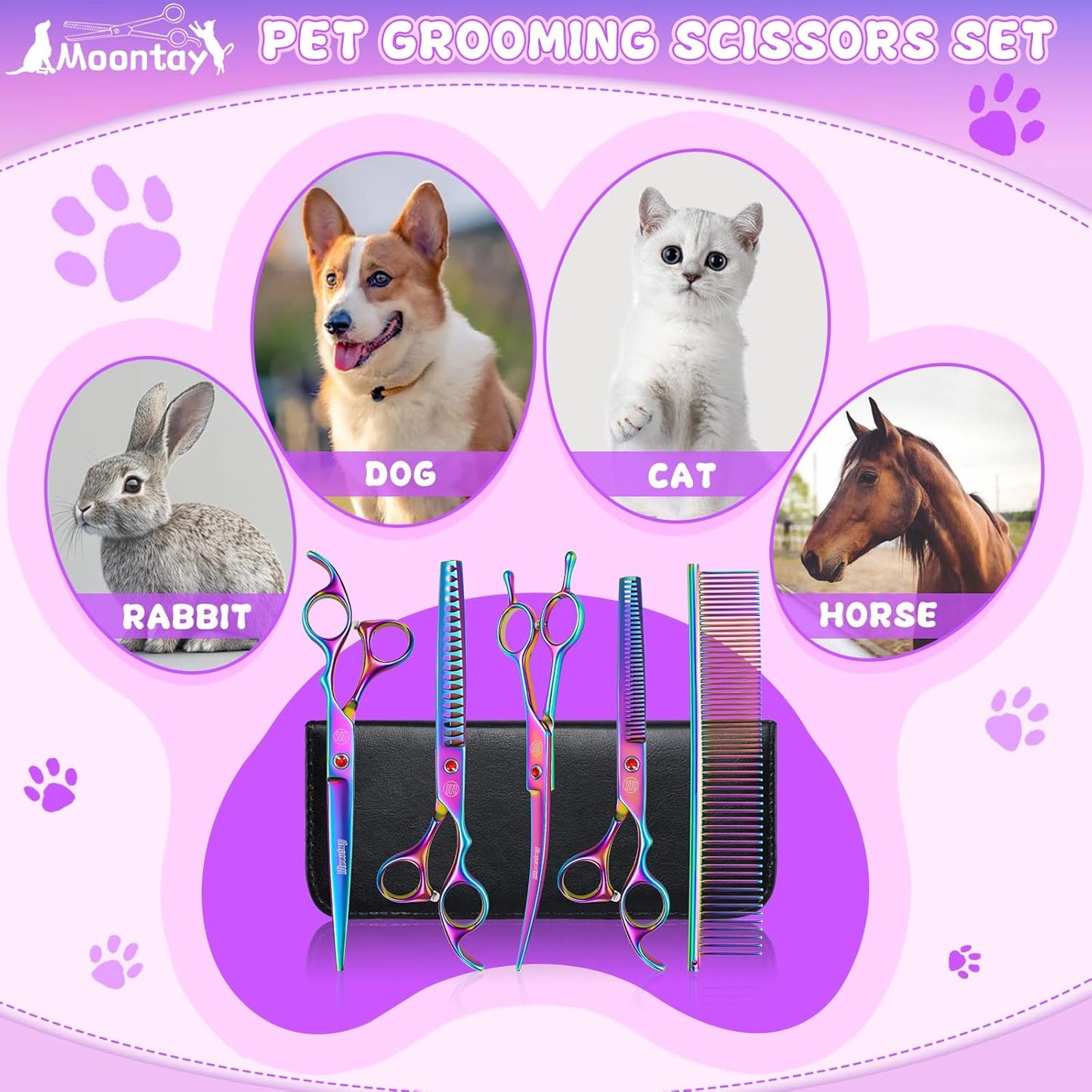 Professional Dog Grooming Scissors Set – 7"/8" Japanese Steel Shears – Straight, Curved, Thinning & Chunkers + Grooming Comb