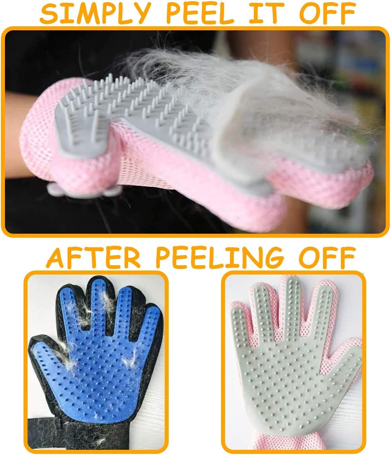 Pet Grooming Glove – Gentle Deshedding Brush for Cats & Dogs, Hair Remover & Massage Mitt, Five-Finger Design, Right Hand (Pink)