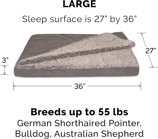 Orthopedic Dog Bed – Large with Removable Washable Cover, Berber & Suede Blanket Top, for Dogs up to 55 lbs (Gray)