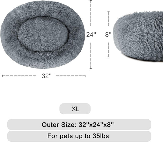 Cuddler Dog Bed – Faux Fur Donut Pillow, Calming Pet Bed for Dogs & Cats, Machine Washable, Non-Slip Bottom, Multiple Sizes & Colors