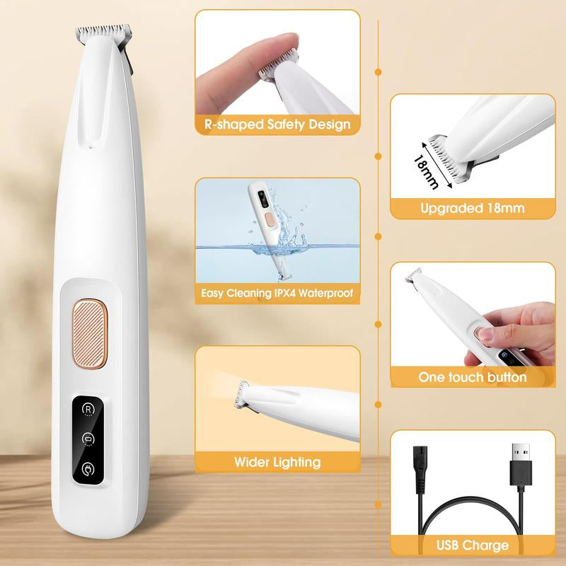 Dog Paw Trimmer with LED Light – Low Noise, Waterproof, Electric Pet Clippers with LED Display for Dogs & Cats