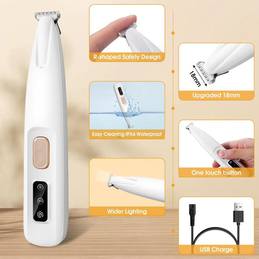 Dog Paw Trimmer with LED Light – Low Noise, Waterproof, Electric Pet Clippers with LED Display for Dogs & Cats