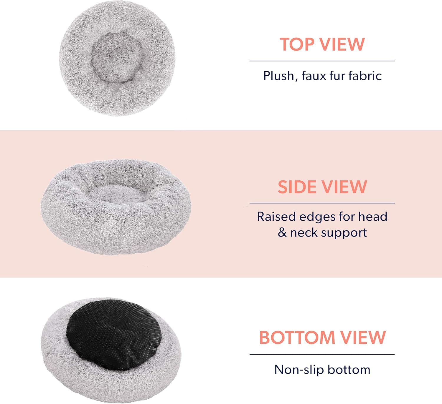 Small Light Grey Calming Orthopedic Dog Bed – Anti-Anxiety Donut Bed for Dogs up to 25 lbs – Joint Support, Washable, Faux Fur Comfort