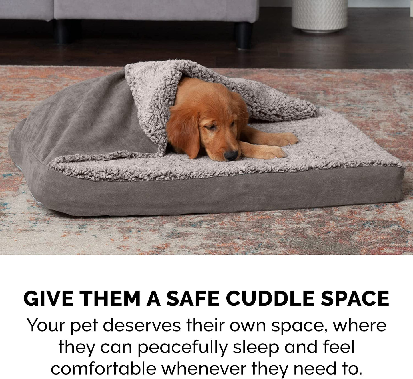 Orthopedic Dog Bed – Large with Removable Washable Cover, Berber & Suede Blanket Top, for Dogs up to 55 lbs (Gray)