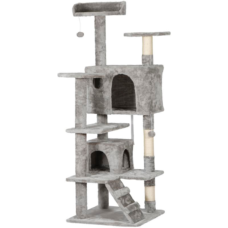 Segawe 55" Cat Tree Condo – Multi-Level Tower with Plush Perches, Sisal Scratching Posts, 2 Hideaways & Hanging Toys