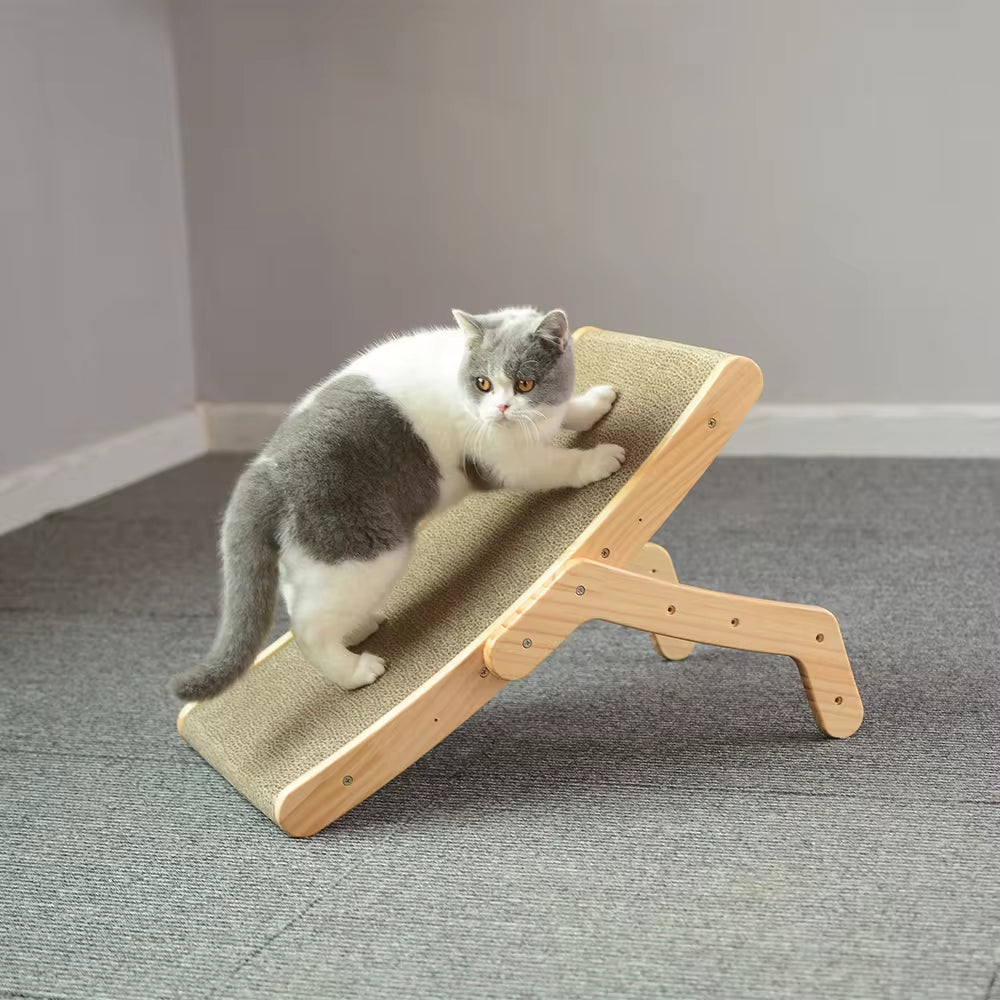 3-in-1 Wooden Cat Scratcher & Lounge Bed – Adjustable Angles