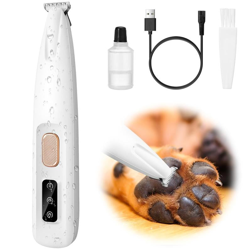Dog Paw Trimmer with LED Light – Low Noise, Waterproof, Electric Pet Clippers with LED Display for Dogs & Cats
