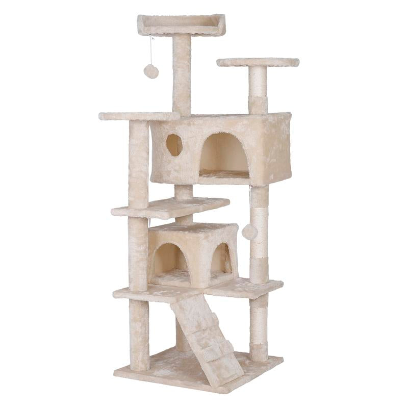 Segawe 55" Cat Tree Condo – Multi-Level Tower with Plush Perches, Sisal Scratching Posts, 2 Hideaways & Hanging Toys