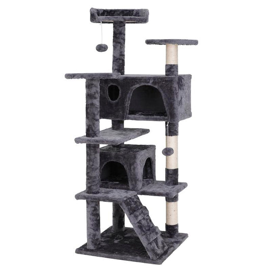 Segawe 55" Cat Tree Condo – Multi-Level Tower with Plush Perches, Sisal Scratching Posts, 2 Hideaways & Hanging Toys