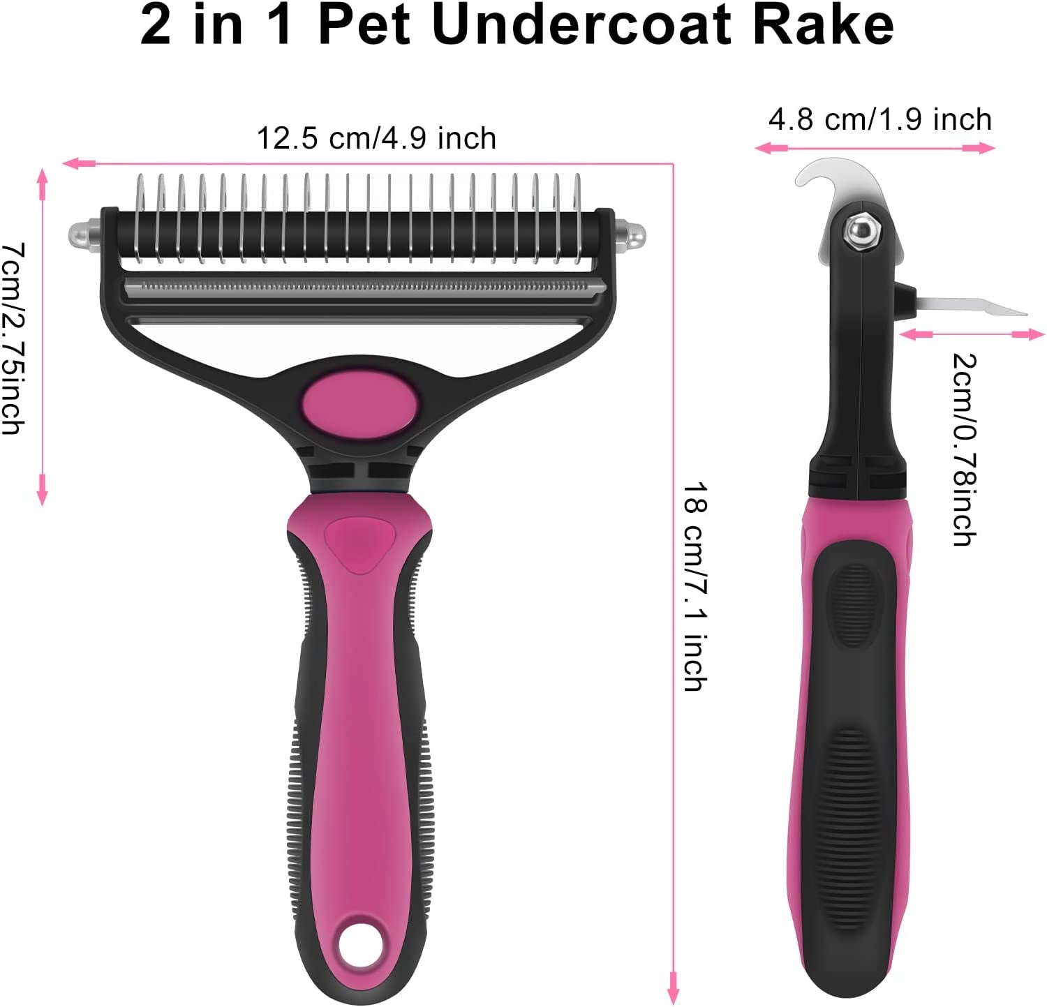 2-in-1 Dog & Cat Grooming Brush – Undercoat Rake & Deshedding Comb – Removes Mats, Tangles & Loose Fur – For Long & Short Hair Pets