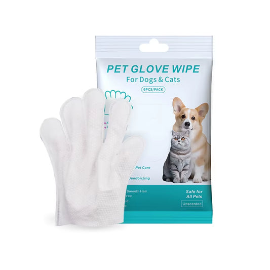6PCS Pet Wash-Free Cleaning Gloves – Disposable Bath & Deodorizing Wipes