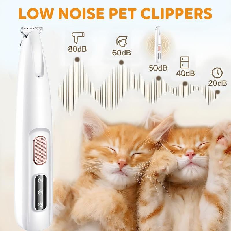 Dog Paw Trimmer with LED Light – Low Noise, Waterproof, Electric Pet Clippers with LED Display for Dogs & Cats