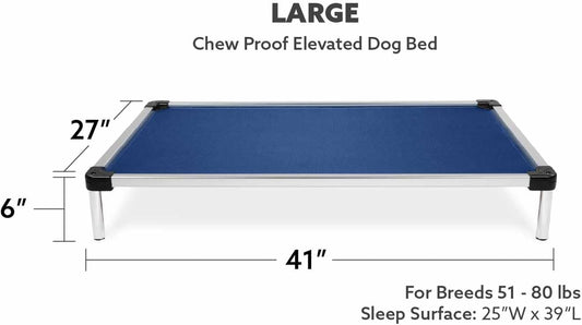 Chew Proof Elevated Cooling Dog Bed – Indestructible Aluminum Frame & Ripstop Fabric – For Aggressive Chewers – Pre-Assembled, Large Blue Quartz